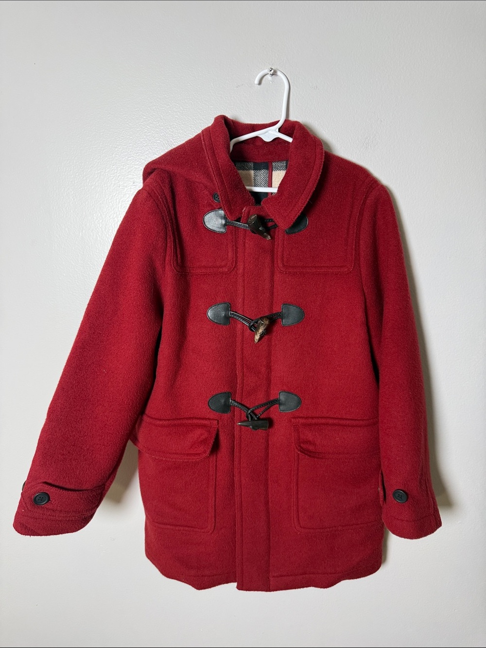 Burberry Deep Red Kids Toggle Pea Coat Size 10Y